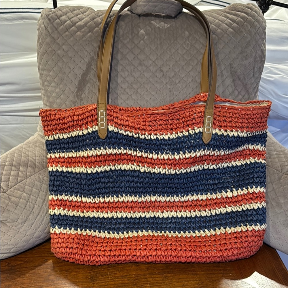 INC International Concepts Red and Blue Striped Tote Bag